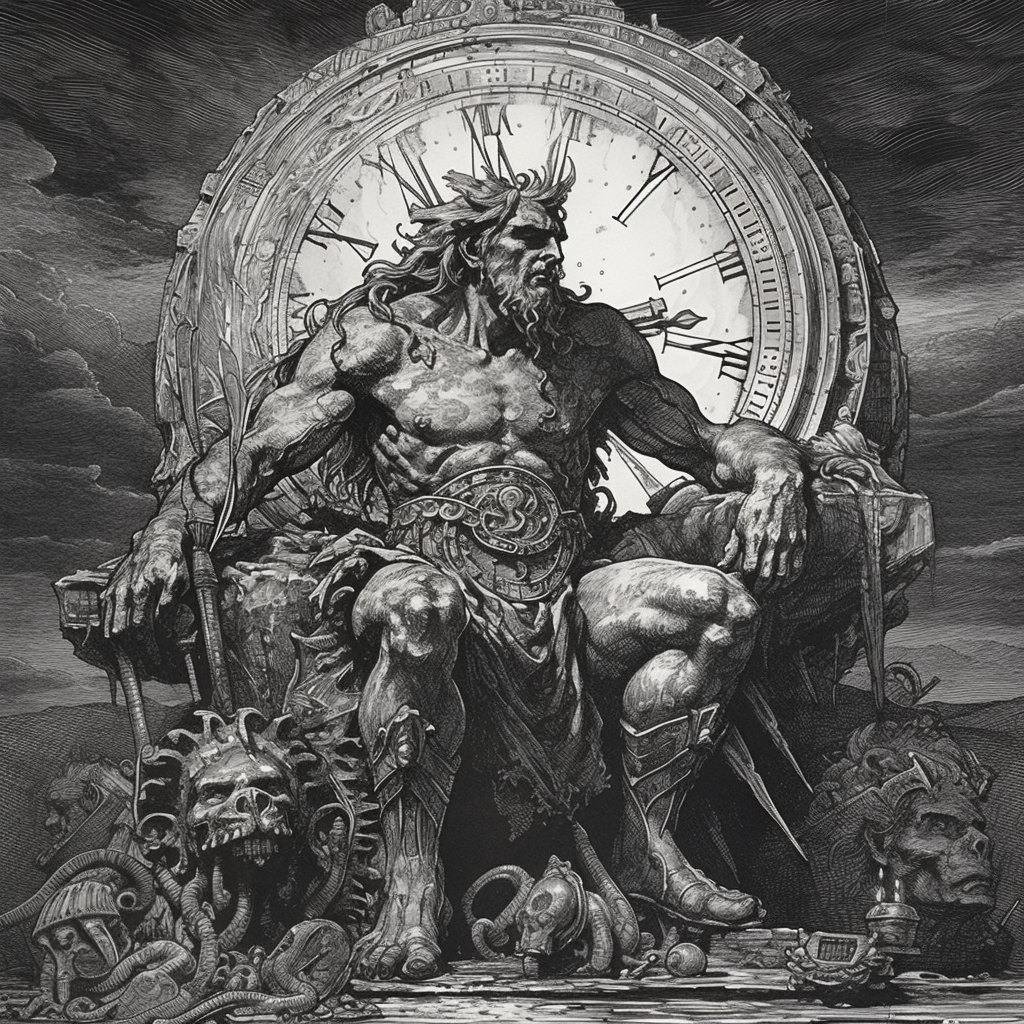 Chronos, the God of Time seated in his hall of Infinity